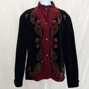 Vintage 80s Velvet Velour Paisley Mandarin Collar Jacket